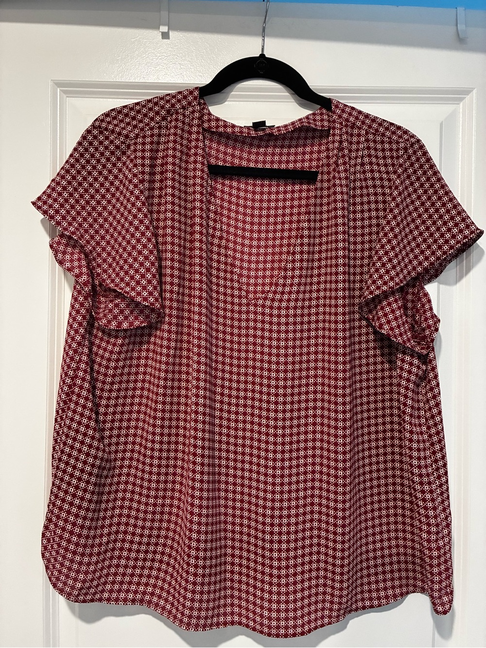 Ann Taylor Woven Pattern Short Sleeve Blouse - Red